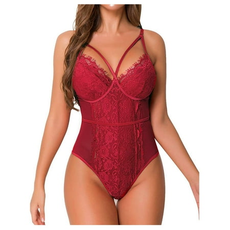 

Women Floral Lace Sheer Mesh Garter Lingerie Set V-Neck Bra With Thong