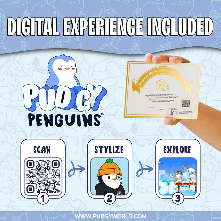 Pudgy Penguins Plush Buddie (1) with Giraffe Skin and a Teddy Bear