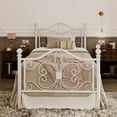 thumbnail image 2 of Allewie Twin Size Vintage Metal Bed Frame with Butterfly Pattern Design Headboard & Footboard, White, 2 of 6