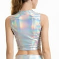 thumbnail image 2 of YiZYiF Womens Metallic Sleeveless Crop Top Clubwear Casual Glossy Vest Tops, 2 of 6