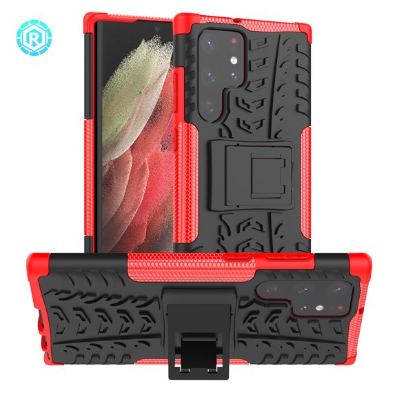 SaniMore for Samsung Galaxy S22 Ultra 6.8" 2022 Hybird Case, Rugged PC Back TPU Back Hidden Kickstand Shockproof Anti-drop Air-bag Slim Lightweight Heavy Duty Protective Case for S22 Ultra, Red