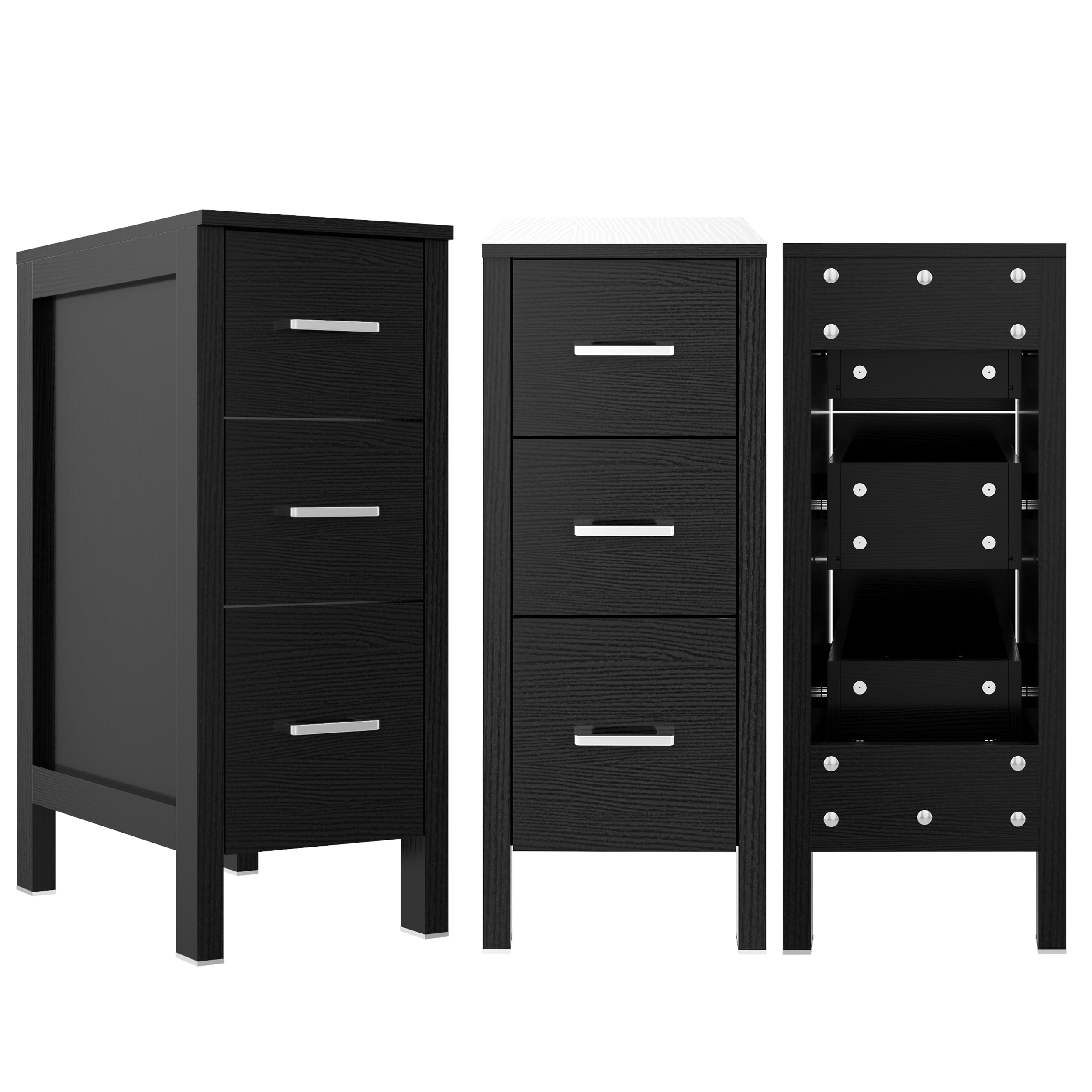 Eclife 12" Freestanding Bathroom Cabinet with 3 Drawers, Black