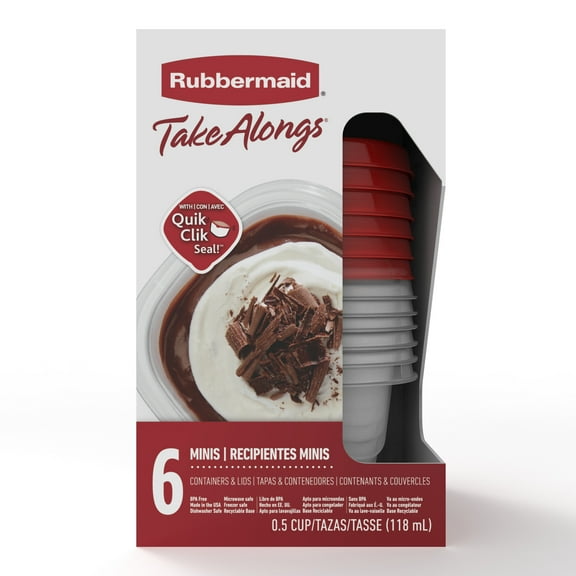 Mini contenants carrés profonds pour la conservation des aliments Rubbermaid TakeAlongs à emporter, couvercles rouge rubis, 118&nbsp;ml (0,5&nbsp;tasse),paquet de 6