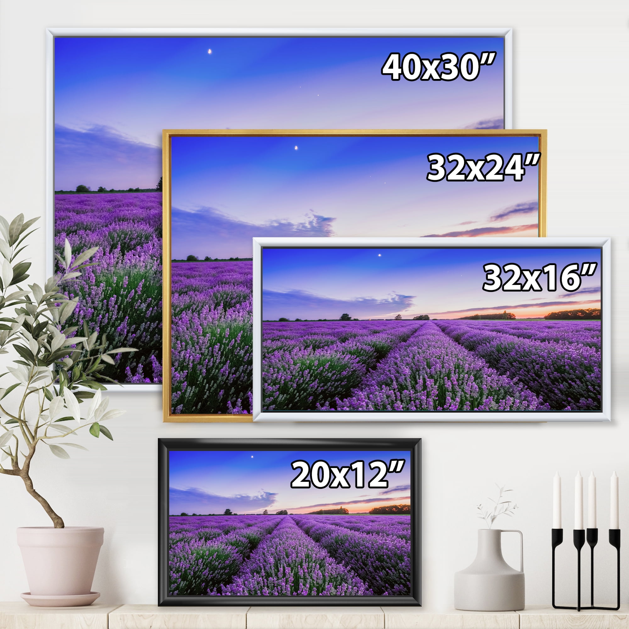 Designart 'Dramatic Clouds and Sunrise Over Lavender Field II' Farmhouse Framed Canvas Wall Art Print