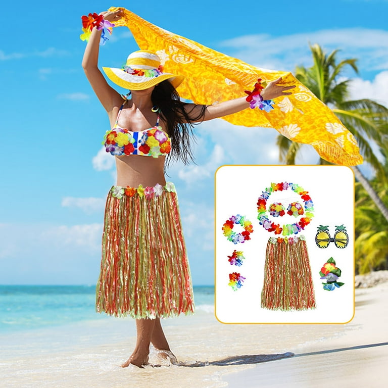 CHAMAIR Grass Skirt Suit Party Dress Up Hawaiian Costume for Stage Beach  (Colorful)