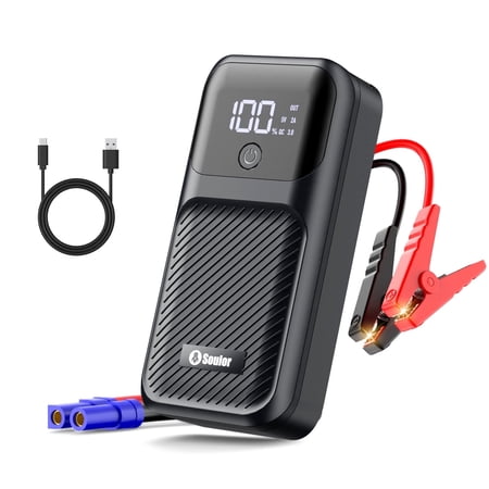 3000A Peak 12V Car Battery Jump Starter, Portable Car Battery Charger with 2X USB Ports, LED Lighting.