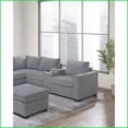 thumbnail image 4 of Modern Light Gray Corduroy 4-Piece Sectional Sofa Set for Living Room - L-Shape, Console & Ottoman | Light Gray | Corduroy | Foam+Spring, 4 of 8