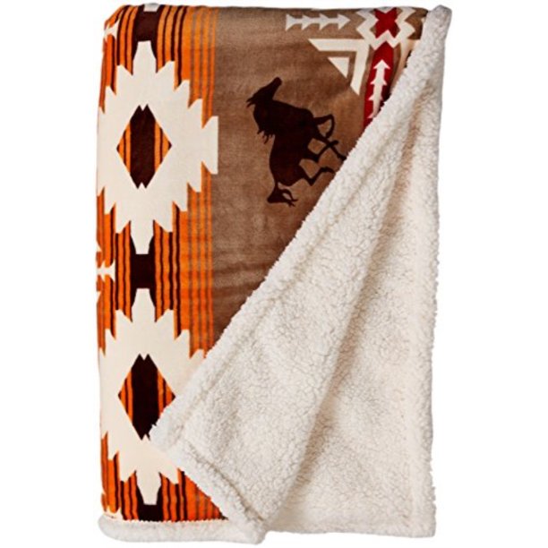 Carstens Soft Sherpa Plush Throw Blanket, Free Rein Colleciton