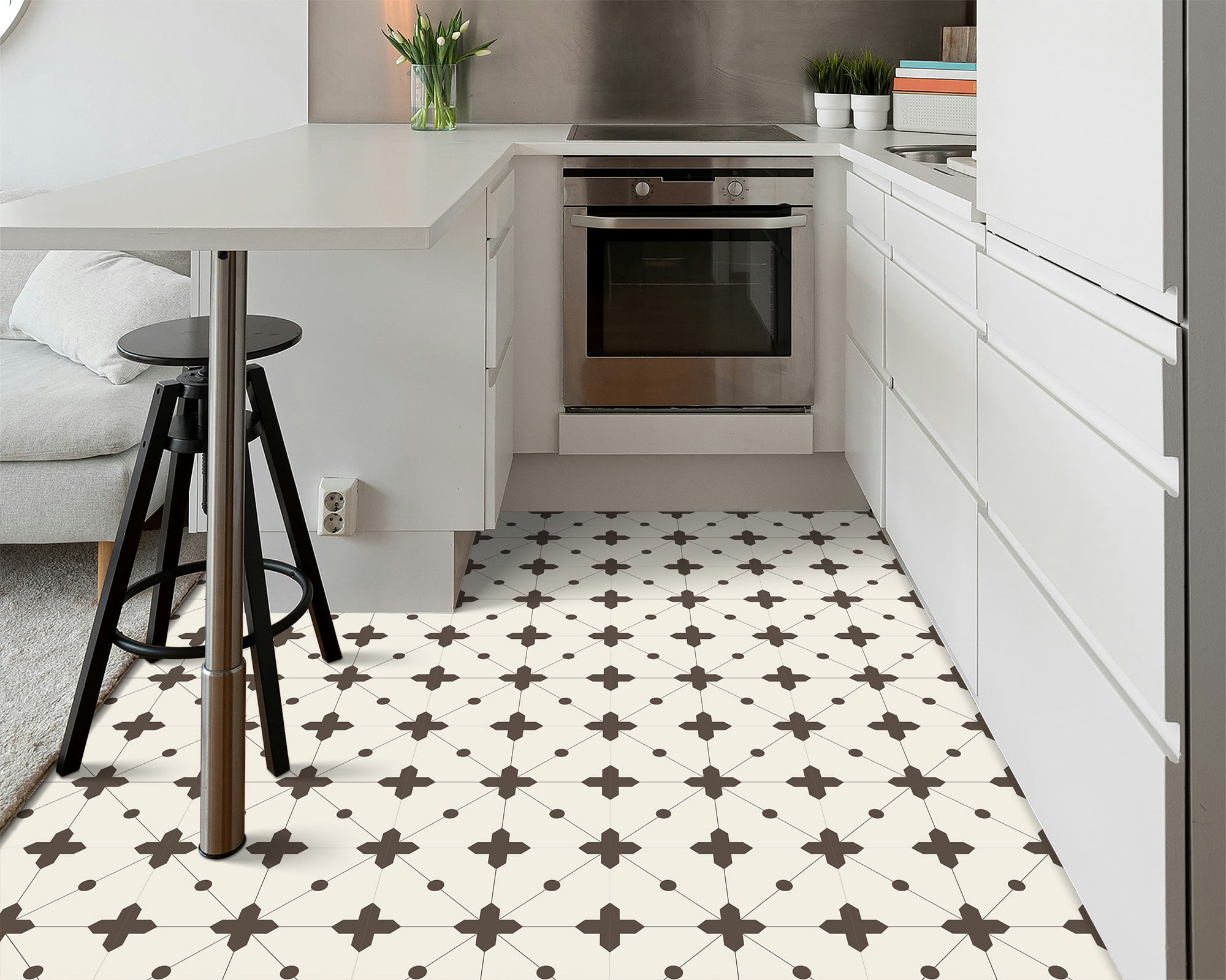 DEWOO 10 Sheet Peel and Stick Floor Tile, Vinyl Flooring, Waterproof DIY Flooring for Bathroom, Kitchen, Fireplace, Stairs, Bedrooms, Wall, Pantry Room 12"x 12"