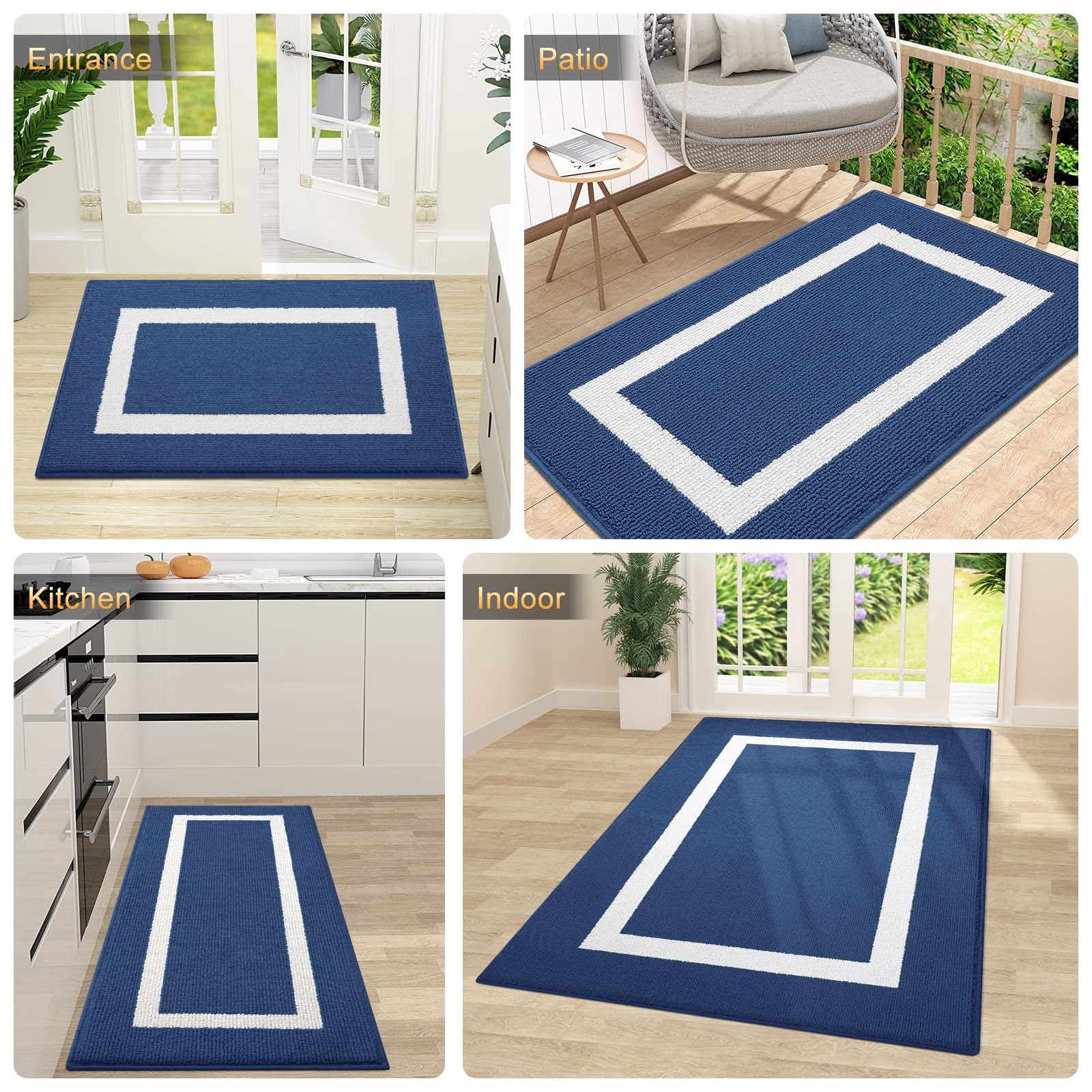 Buganda Extra Large Indoor Door Mat, 32"x 40", Non Slip Low-Profile Entrance Rug Front Inside Doormats Dirt Trapper Entry Door Rugs for Entryway, Navy Blue