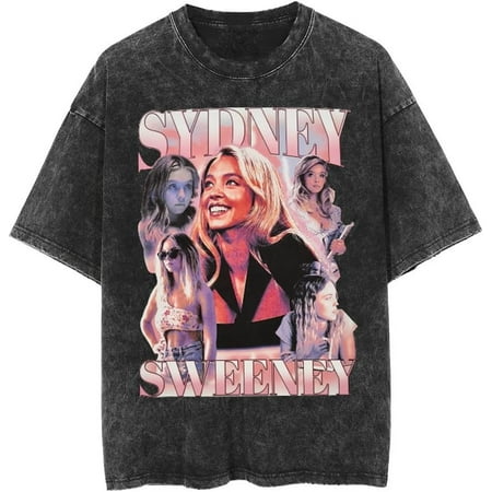 YUNQI Sydney Sweeney Washed Cotton Tee Hip Hop Short Sleeve Fashion Pullover Streetwear Tshirt