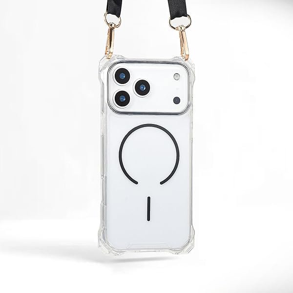 wonima11 Magnetic for iPhone 17 Pro Max Crossbody Phone Case,Clear/Black,Clear Magnetic Soft Frame PC Back Shockproof Protective Phone Cover with Adjustable Detachable Lanyard,Compatible with MagSafe