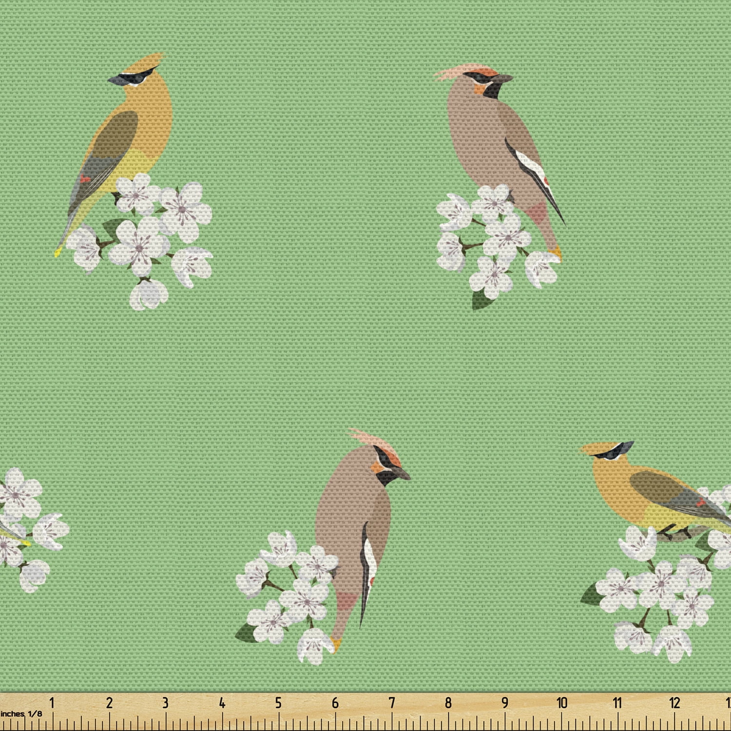 Bird Print Fabric by the Yard Avian Themed Pattern with Apple