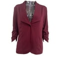 thumbnail image 5 of JGGSPWM Women's Casual Blazer Jacket Stretchy 3/4 Ruched Sleeve Slim Fit Lapel Button Down Jackets Work Holiday Blazer Outerwear Red M, 5 of 8