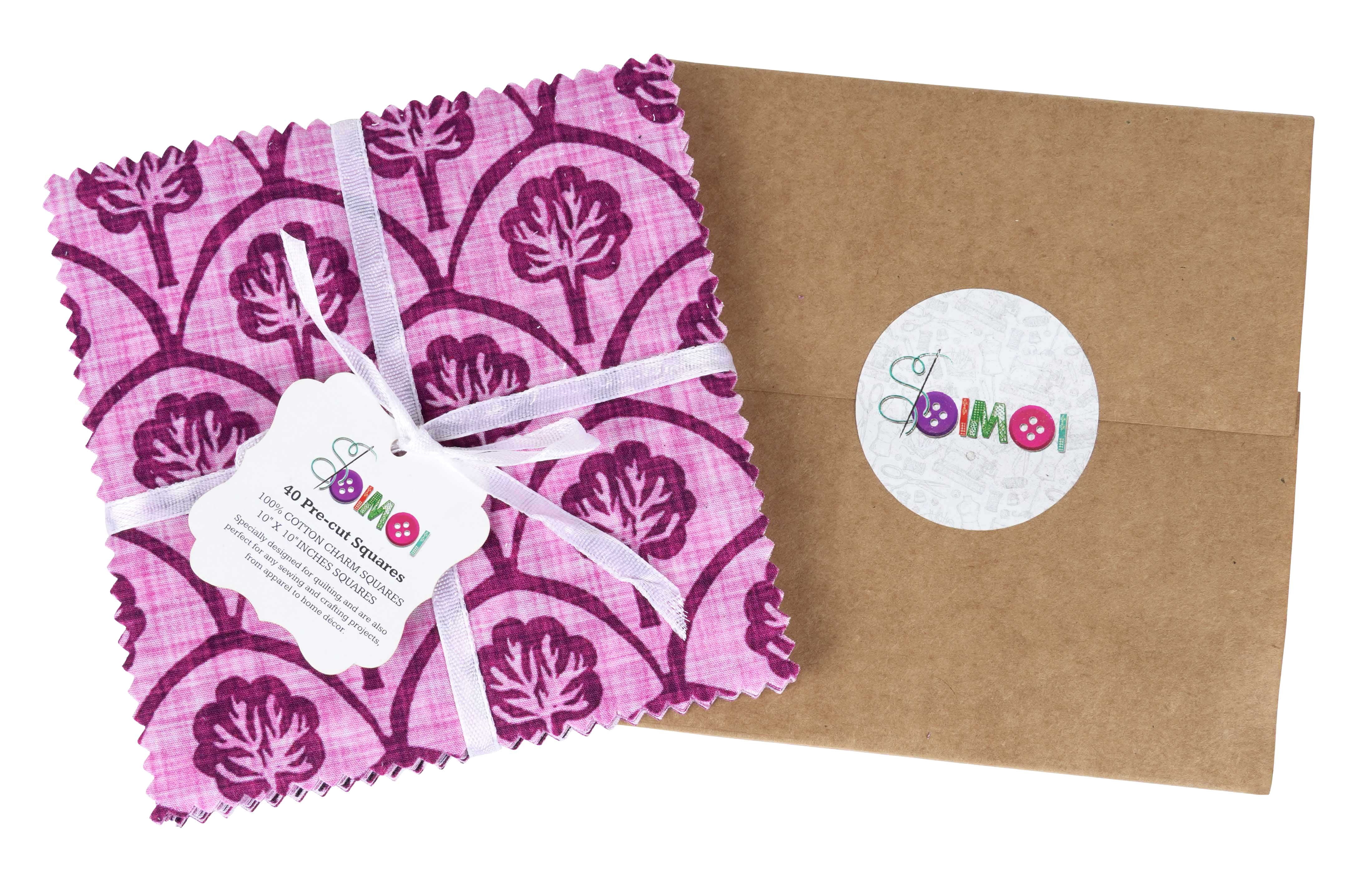 Soimoi Precut 10-inch Block Prints Cotton Fabric Bundle Quilting Squares Charm Pack DIY Patchwork Sewing Craft- Pink & White