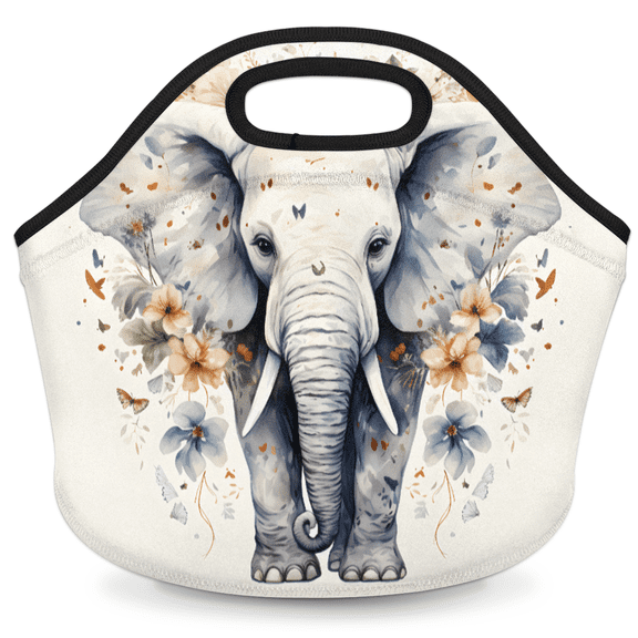 Herdesigns Elephant Neoprene Lunch Bag, Wildlife Insulated Lunch Box for Women Men Washable Lunch Tote Soft Lunch Container With Zipper for Work Picnic Travel