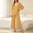 thumbnail image 2 of YYDGH Pajamas Sets for Women Two Piece Lounge Outfits Lace Trim V Neck Top Long Sleeve Tops and Wide Leg Pants Sleepwear Loungewear Nightwear Suit, 2 of 6