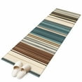 thumbnail image 2 of Turquoise Beige Striped 2x6 Kitchen Runner Rug, Modern Farmhouse Vertical Stripes Non-Skid Rubber Backing Large Rectangle Rugs - Living Room Bedroom Home Office, Indoor Floor Mat Carpets Washable Rug, 2 of 9