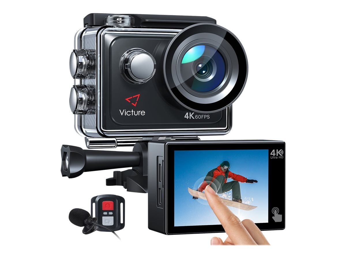 ritme Ontslag condensor Victure 4K 60FPS Touch Screen Action Camera with 8X Zoom, Dual Microphone,  Remote Control, Upgraded EIS, 40M Underwater Camera, PC Webcam with  2x1350mAh Batteries and Accessories Kit Included - Walmart.com