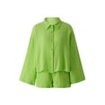 thumbnail image 2 of Liacowi Women Summer 2Pcs Outfit Sets Long Sleeve Lapel Button Shirt + Solid Color Drawstring Shorts Loungewear, 2 of 9