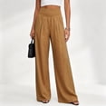 thumbnail image 4 of LIaqionyy Wide Leg Pants for Women Flowy Palazzo Elastic Waist Solid Color Beach Trousers with Pockets Vacation Outfits, 4 of 5