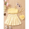 thumbnail image 3 of LMLYSoH Kids Girl Summer Outfit Casual Plush Sleeveless Camisole Elastic Plaid Pleated Skirt with Crossbody Bag Set for Toddler, 3 of 9