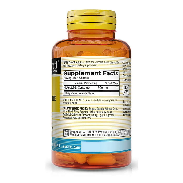 (3 pack) Mason Natural NAC N-Acetyl L-Cysteine 500 mg Capsules, 60  Capsules, Glutathione Antioxidant for Respiratory & Immune Support
