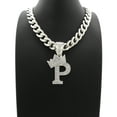 thumbnail image 3 of iJewelry2 Kings and Queens Crowned Initial Letter P Crystals Pendant Silver-tone Cuban Linked Chain Necklace, 3 of 3