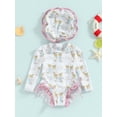thumbnail image 2 of Suealasg Baby Girls Romper Swimsuit 3 6 12 18 24 Months Infant Girls Floral/Ice Cream Print Long Sleeve One Piece Swimwear Summer Swimming Suit Beach Wear with Sun Hat, 2 of 9