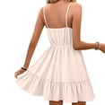 thumbnail image 4 of RYDCOT Women's Summer Dresses V Neck Spaghetti Strap Sundress Solid Color Casual Beach Flowy Mini Dress Beige, 4 of 5