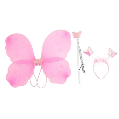 Unique Bargains Girls Butterfly Fairy Angel Wings Wand Boppers Set Party Fancy Dress Pink