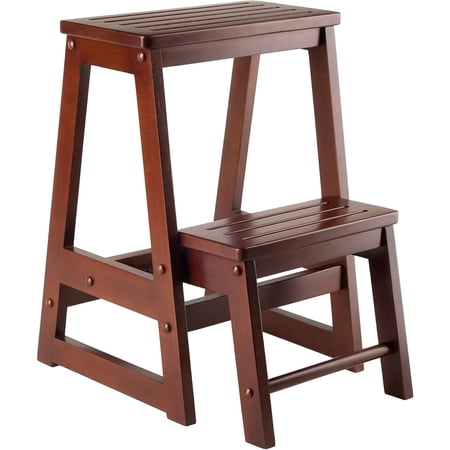Beech Wood Double Step Stool, Antique Walnut (94022)