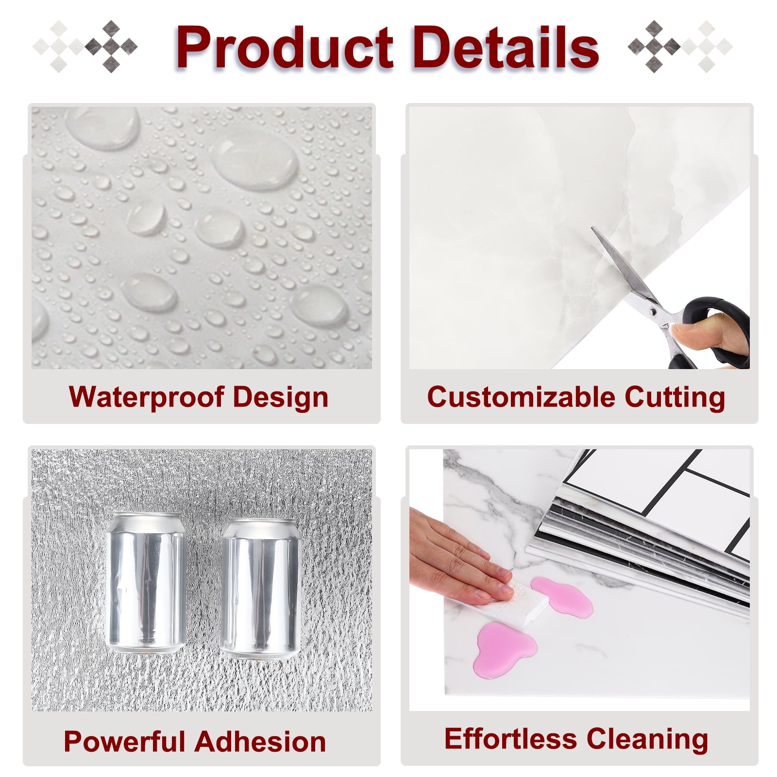 Uxcell 10Pcs Peel and Stick Marble Tiles, Waterproof Wall Panel Backsplash, 12"x12" Peel and Stick Shower Tiles for Bathroom, Silver Gray Design