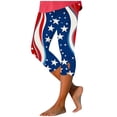 thumbnail image 1 of Pantalones de Pijama Capri para las Mujeres Día de la Independencia Impreso Leggings, 3/4 Longitud Pantalones Capris Cintura Elástica Alta, Poliéster Desgaste Casual, 1 of 6