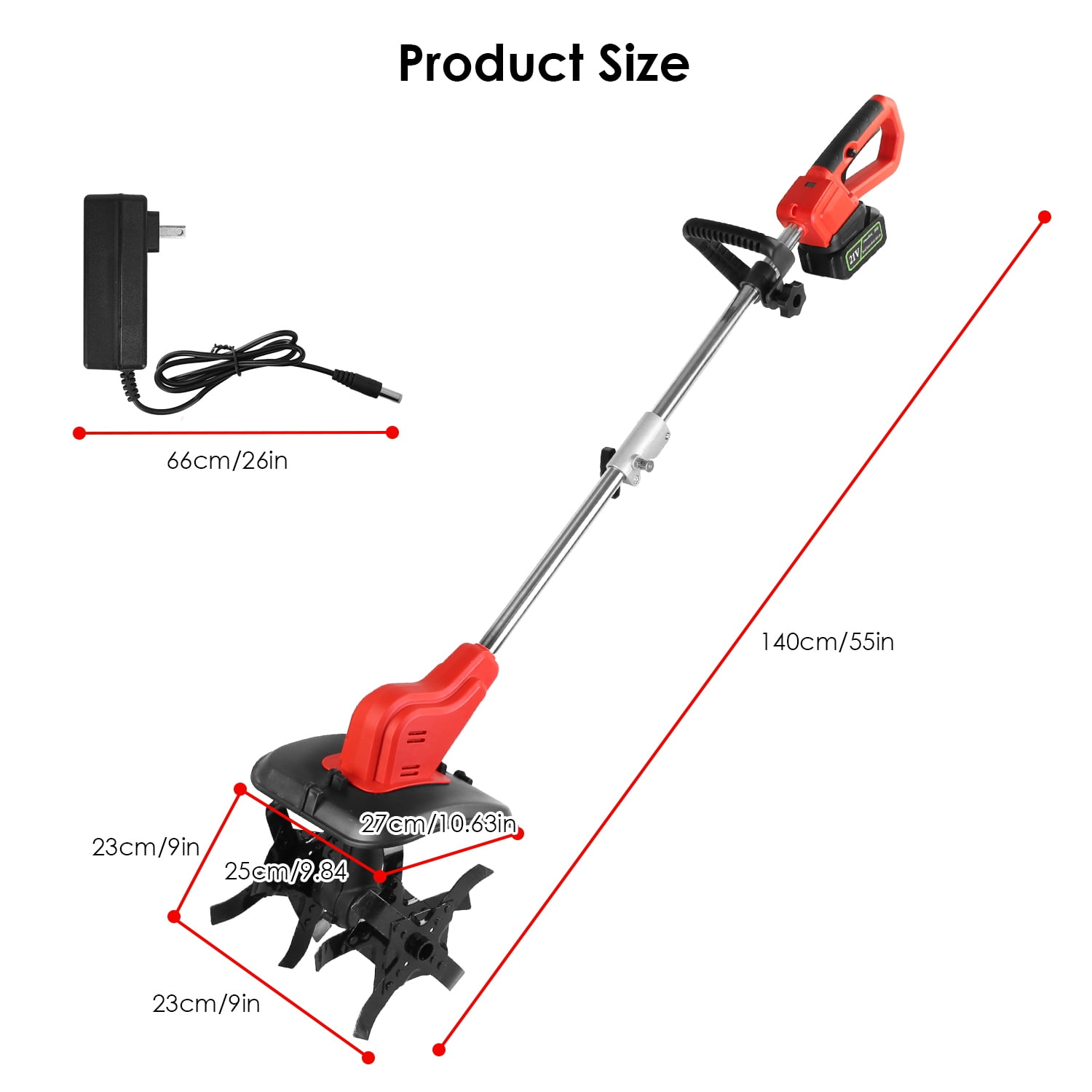 Moclever 550W 21V Electric Garden Tiller, Cordless Cultivator with 4 Blades 16 Steel Tines  300RPM 4000mAh Battery Tilling 9-in Width & 9-in Depth for Lawn/Gardening/Soil Cultivation