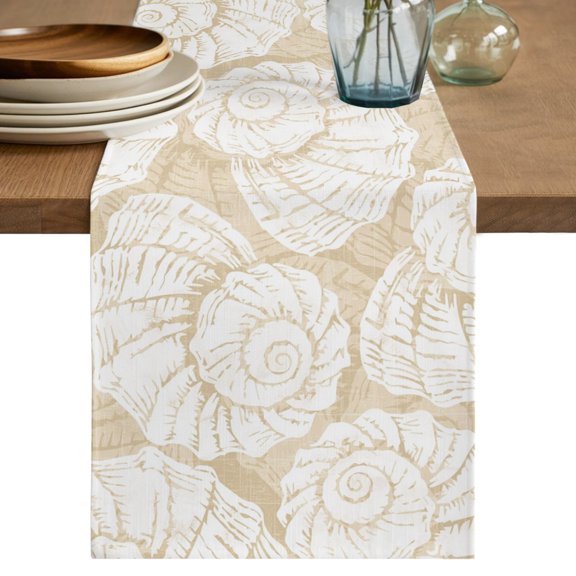 Table Runners 70 Inches Long Dress Scarves, Vintage Shell Beige Farmhouse Coffee/Dining/Kitchen Table Decor, Holiday Table Runner, Summer Ocean Coastal 13x70 Inch