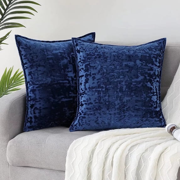 Haperlare 2 Pcs Decorative Square Pillowcase Velvet Pillow Covers Soft Cushion Case for Sofa Bedroom Car, 18"x18", Navy Blue