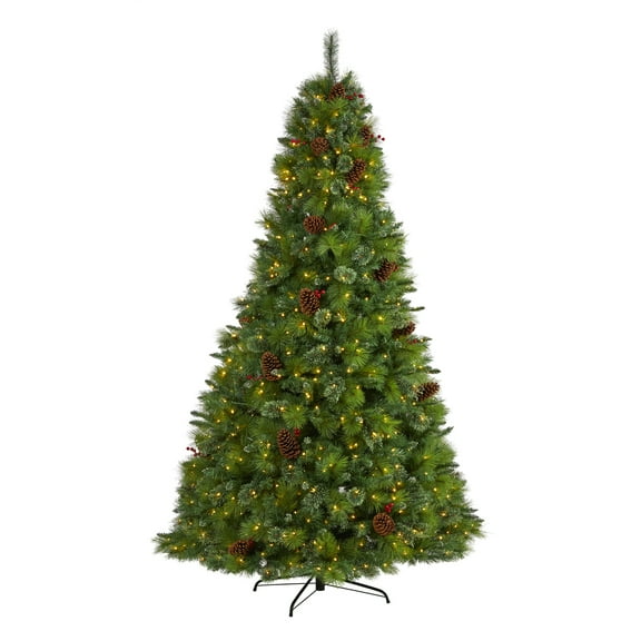 Nearly Natural 8ft. Montana Mixed Pine Artificial Christmas Tree with Pine Cones, Berries and 700 Clear LED Lights