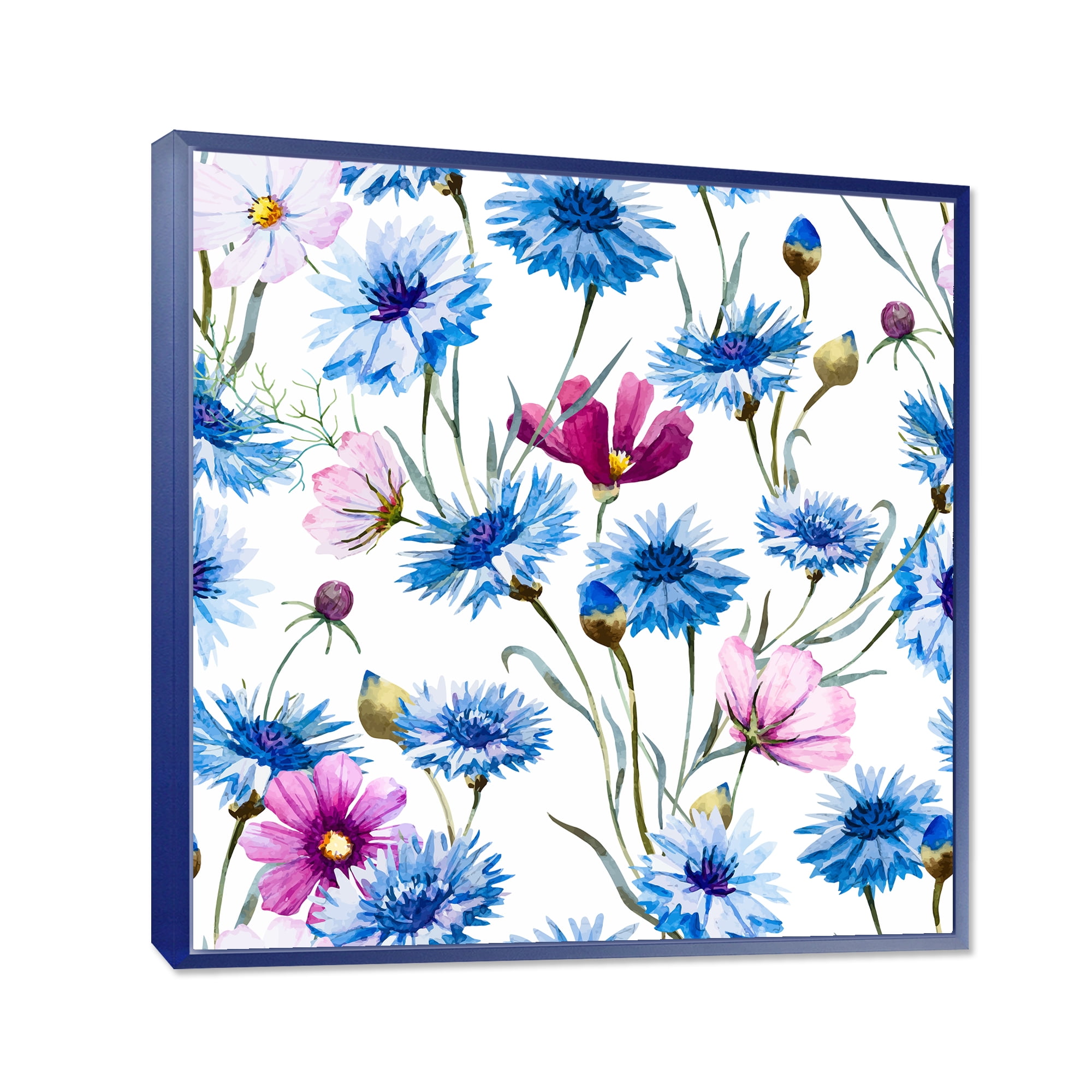 Designart 'Pink and Blue Wild Cornflowers' Traditional Framed Canvas Wall Art Print