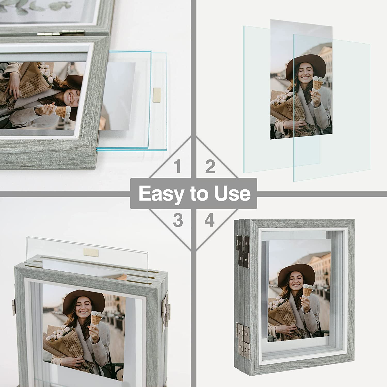 Fkvat 4x6 Picture Frame Set of 4, Brass Aluminum Floating Photo Frames Bulk  Collage, Display 3x5 with Mat or 4 x 6 without Mats, Thin Modern Metal