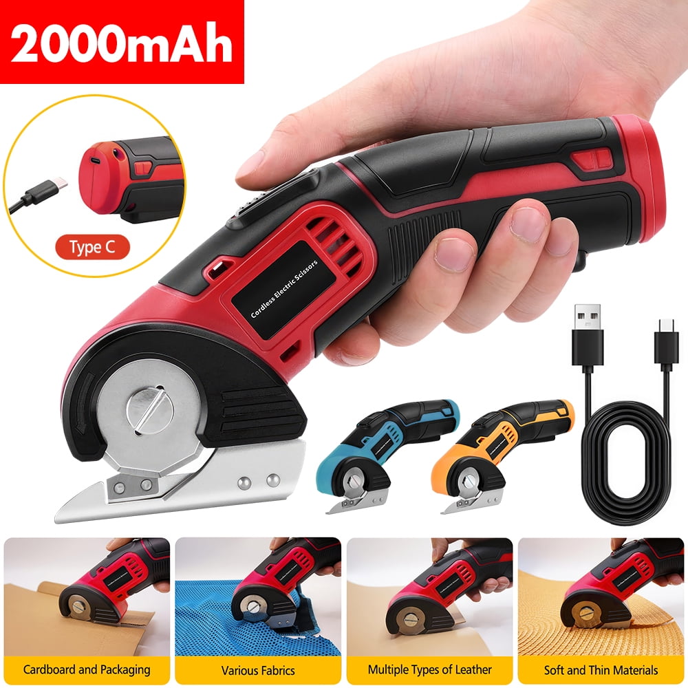 Cordless Electric Scissors Rotary Cutter - 240 RPM, 1/4” Cutting Capacity, Self-Sharpening Blade, Safety Lock + Dual-Trigger, 4V 2000mAh (2hrs Use), Type-C Charging for Cardboard/Leather/Vinyl