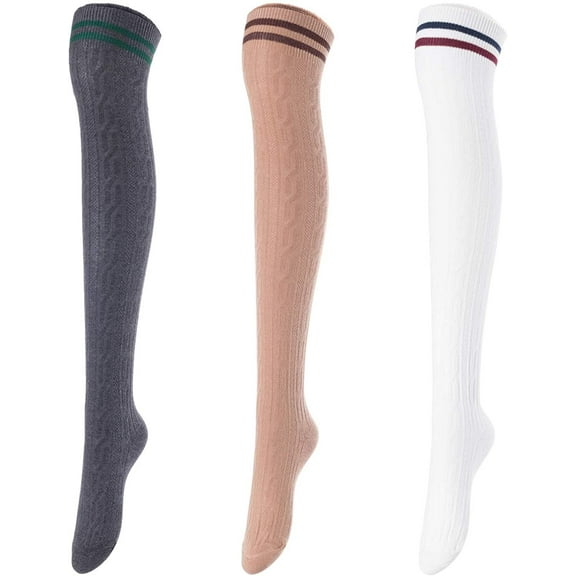 Lovely Annie Women's 3 Pairs Over Knee High Thigh High Cotton Socks Size 6-9 A1023