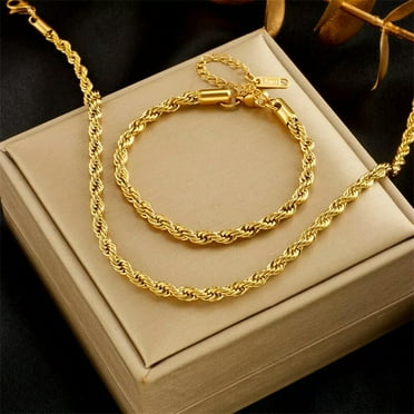 MATROOY Womens Jewelry Set 18K Gold Plated Stainless Steel Twist Bracelet Chain Necklace