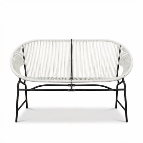 Outdoor Patio Wicker Loveseat, PE Rattan Sofa With Solid Iron Frame For Garden Backyard Porch Balcony