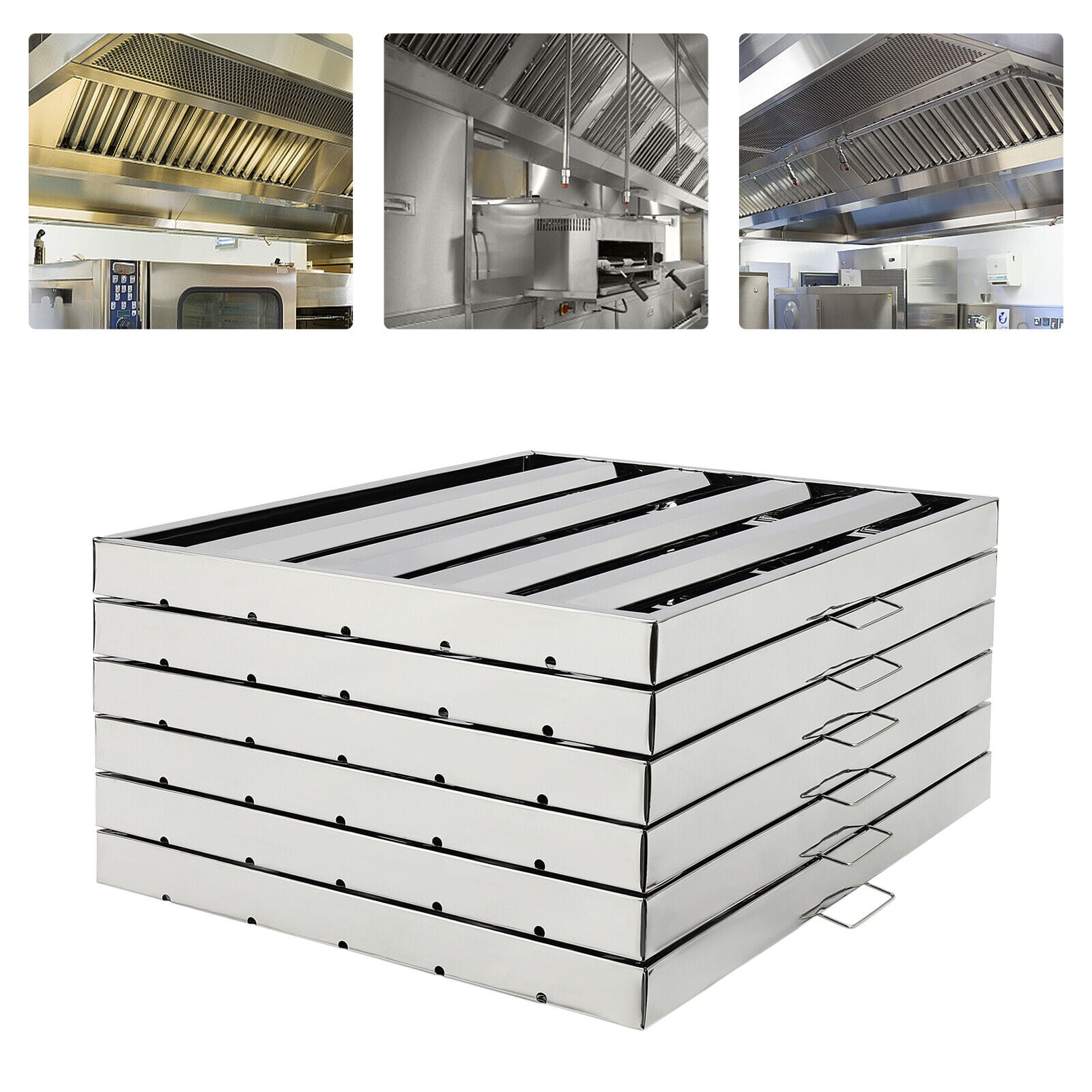 Stainless Steel Range Hood Filter Set of 6, Durable Grease & Oil Baffle Filter for Commercial and Home Kitchens, Easy to Clean and Install, Safe and Efficient Cooking