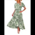thumbnail image 2 of Vestidos Florales Bohemios Informales de Verano para Mujer, Vestido Maxi de Corta Abullonada con Bolsillos. Verde XL, 2 of 7