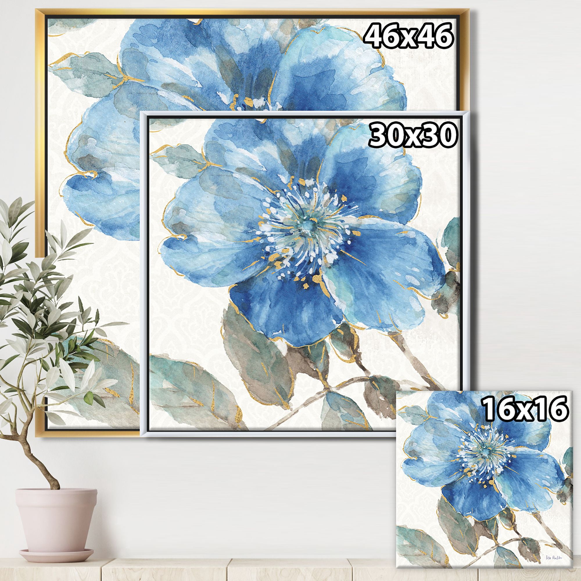 Designart ' Indigold Watercolor Flower I ' Farmhouse Framed Canvas
