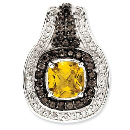 Sterling Silver Citrine & Smokey Quartz & Diamond Pendant. Carat Wt- 1.69ct