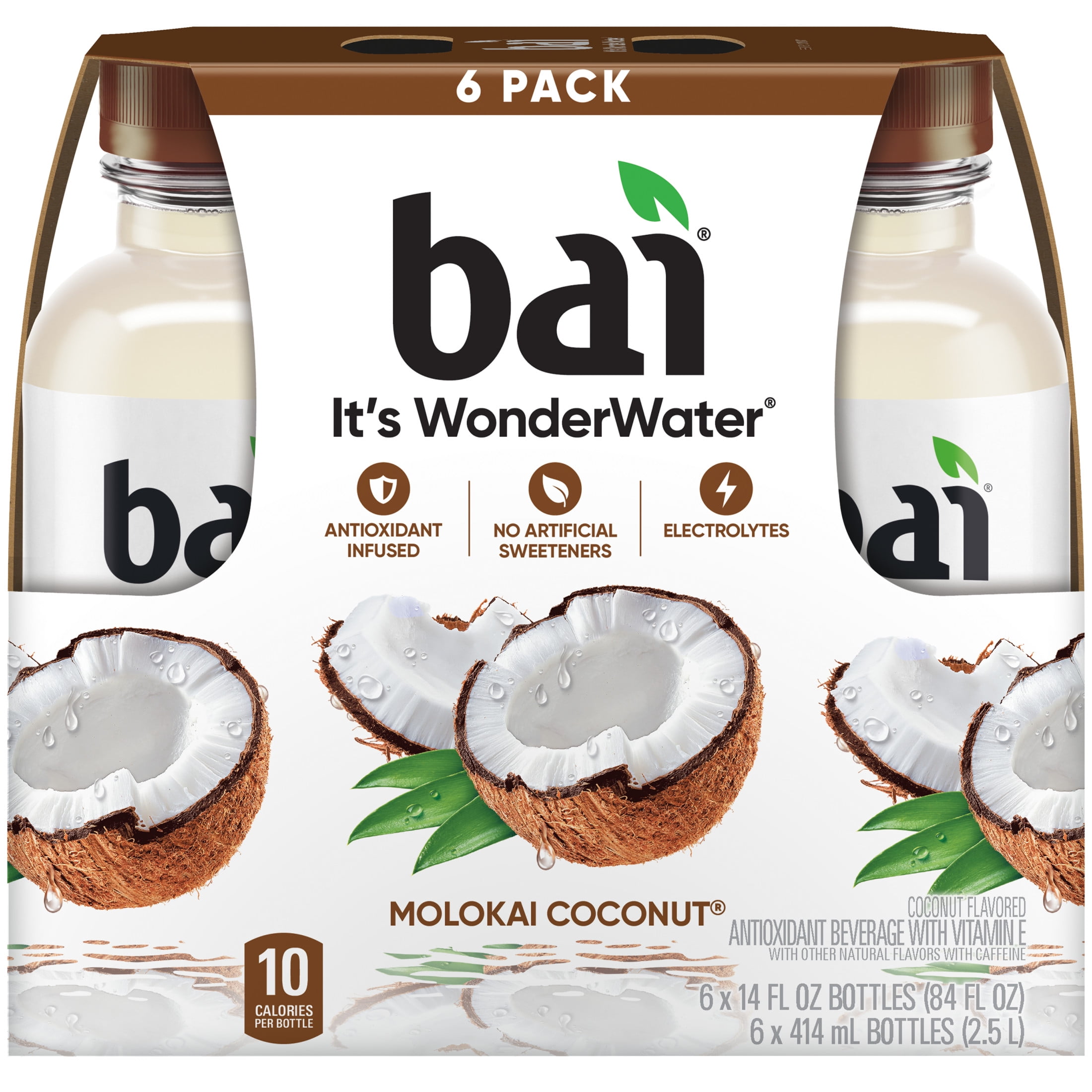 Bai Molokai Coconut Antioxidant Infused Water Beverage, 14 fl oz, 6 Pack Bottles
