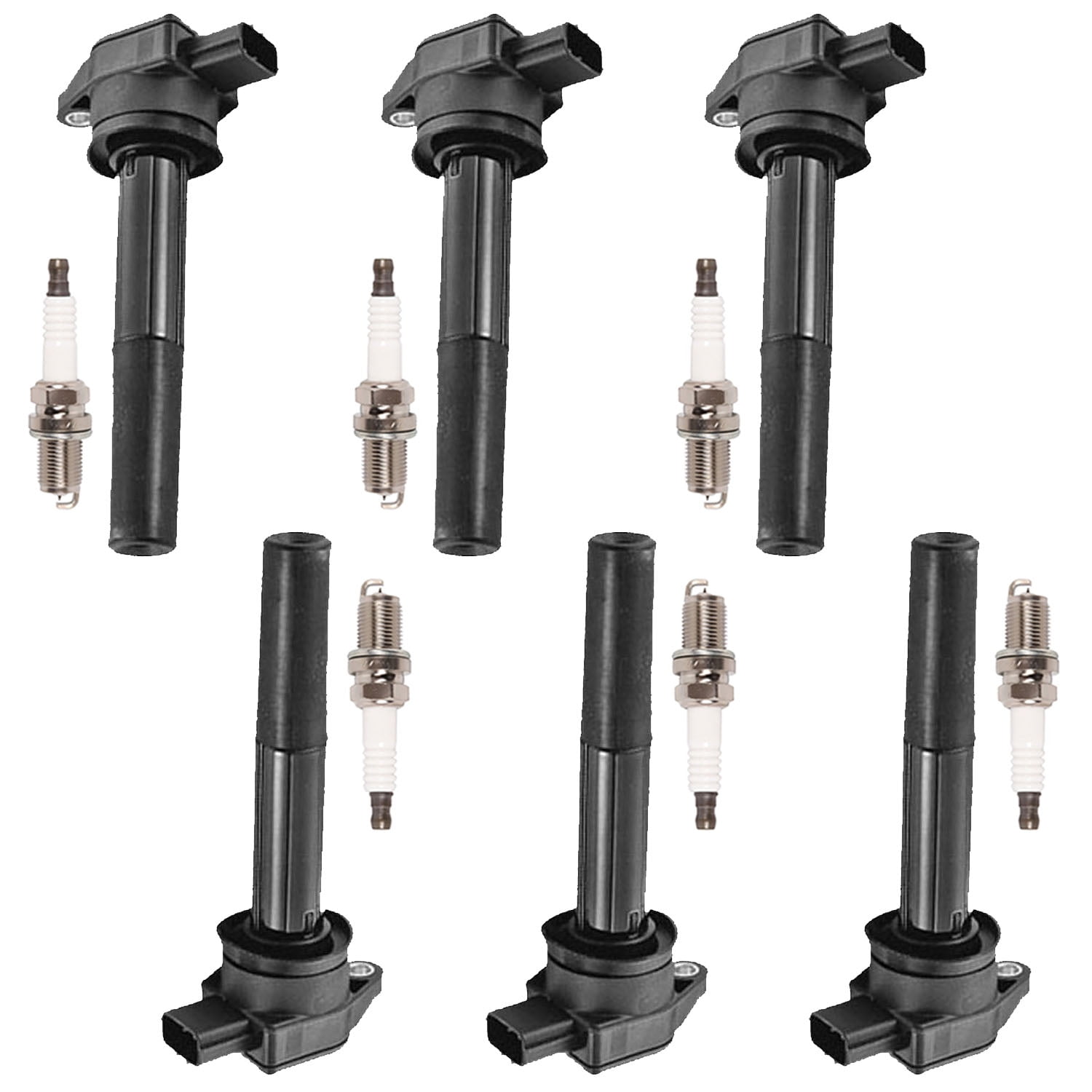 Set of 6 ISA Ignition Coil and Platinum Spark Plugs Compatible with